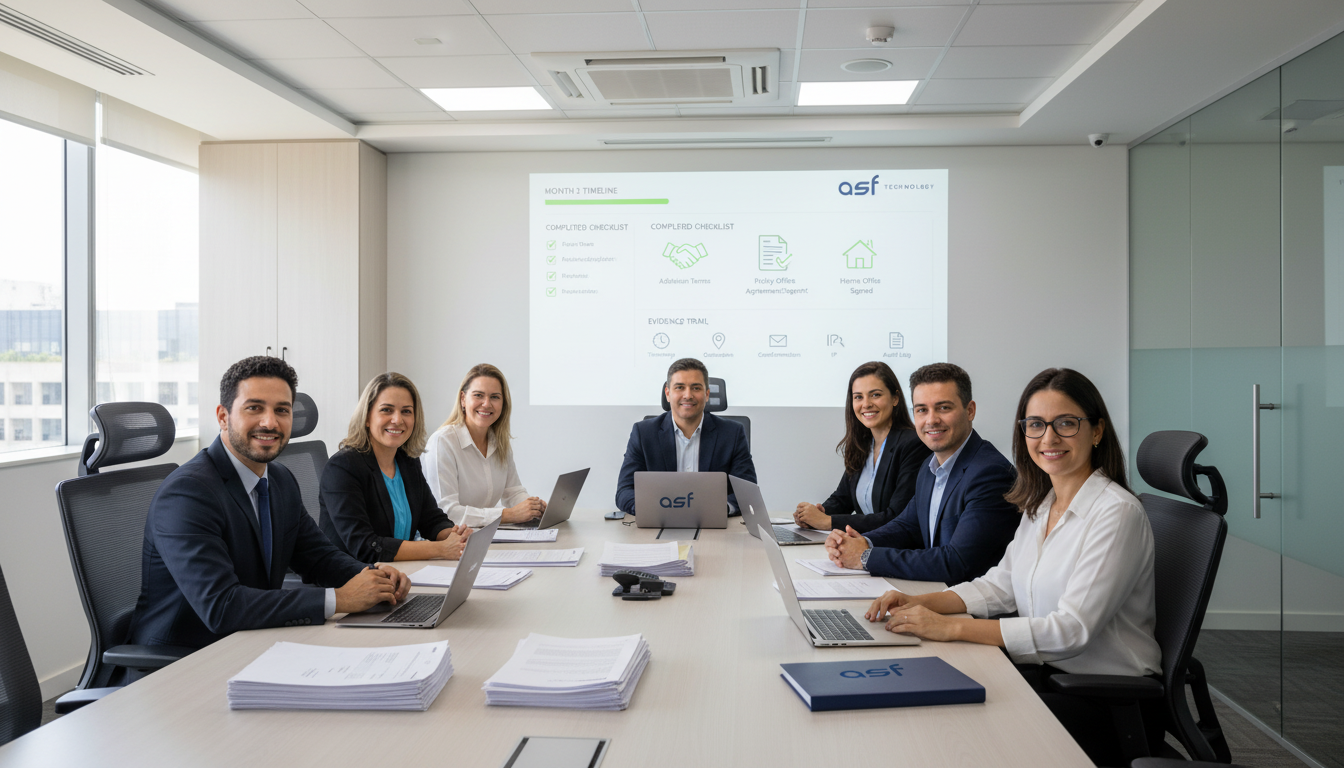 E-Ponto DOC no Mês 2: termos de adesão, ciência de política e home office assinados com trilha de evidências